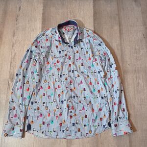 7 Downie St London Couture Surf Shirt Men's 5 (M) Guitar All Over Button Up Blue